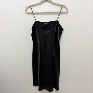 Adrianna Papell Black Slinky Satin Slip Dress Size 8 Bias Cut Midi Y2K